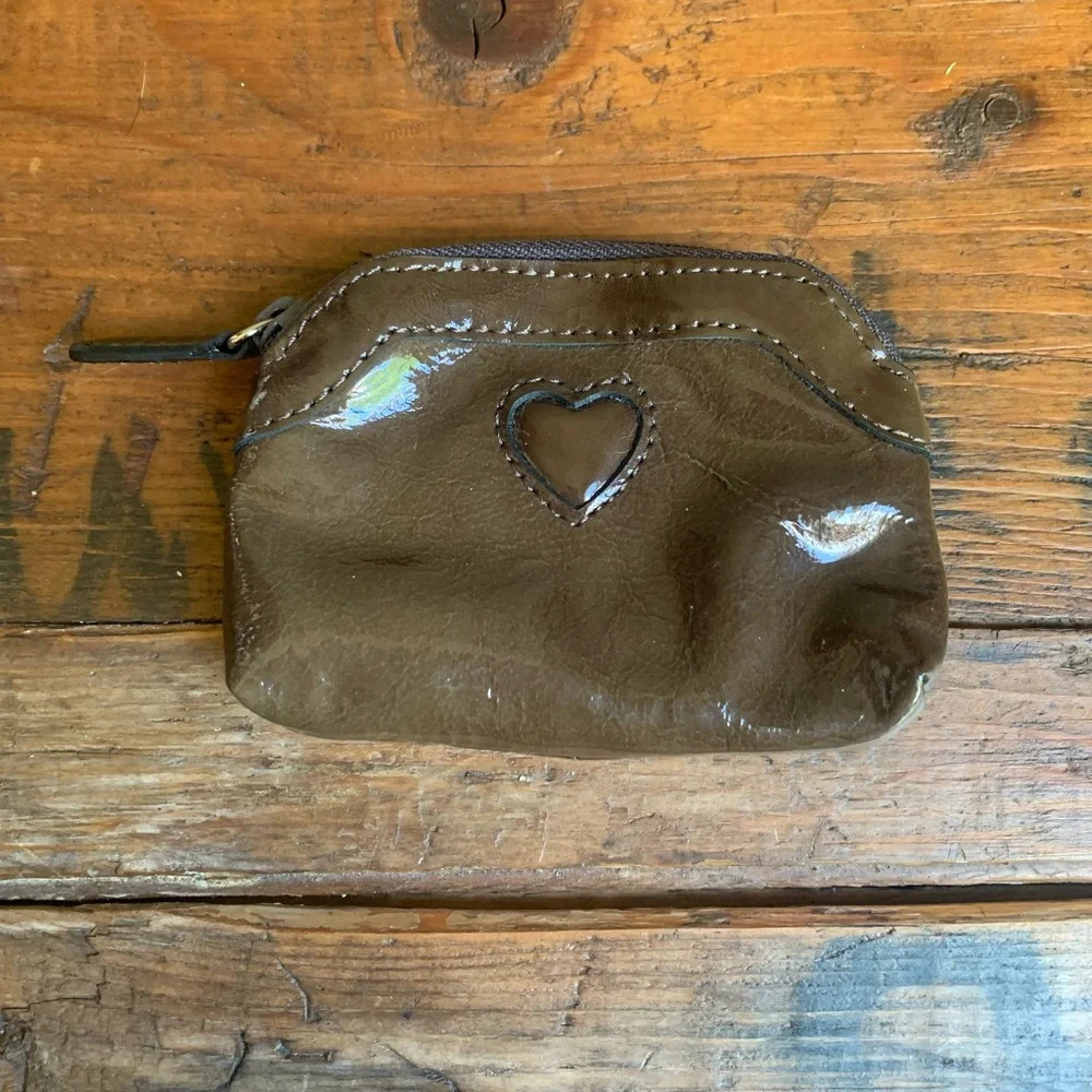 Brighton Burgundy green Small Zipper Coin Purse Heart